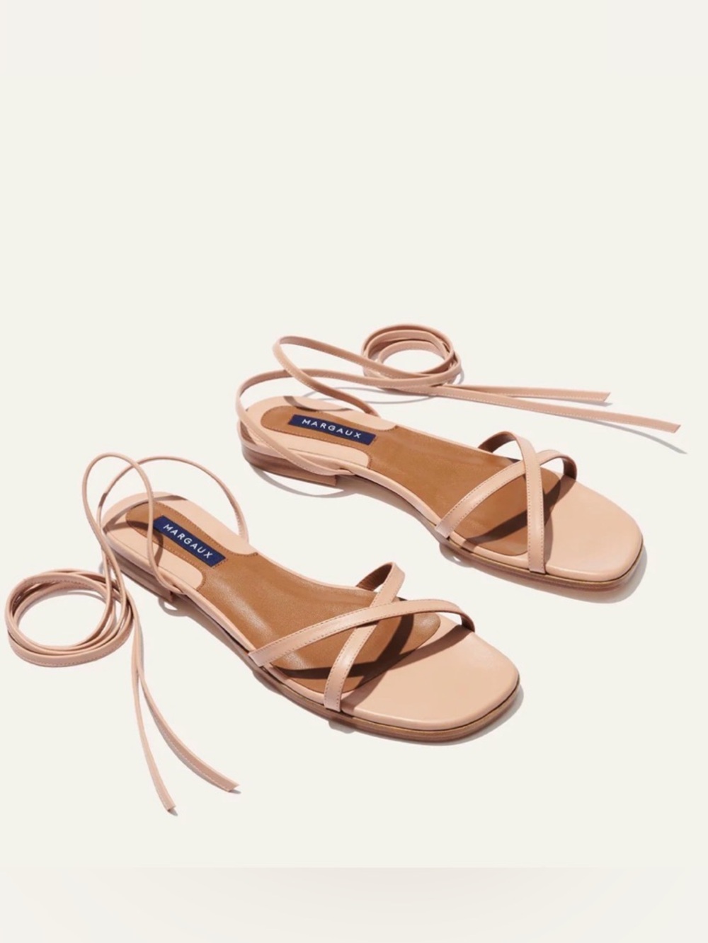 Margaux women’s Nude Leather Lace-Up Flat WRAP SANDAL IN ROSE NAPPA size 39